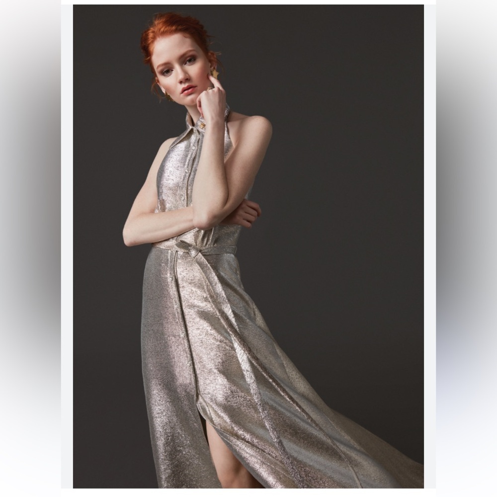 THEIA GOLD MAXI DRESS GOWN - Picture 5 of 13